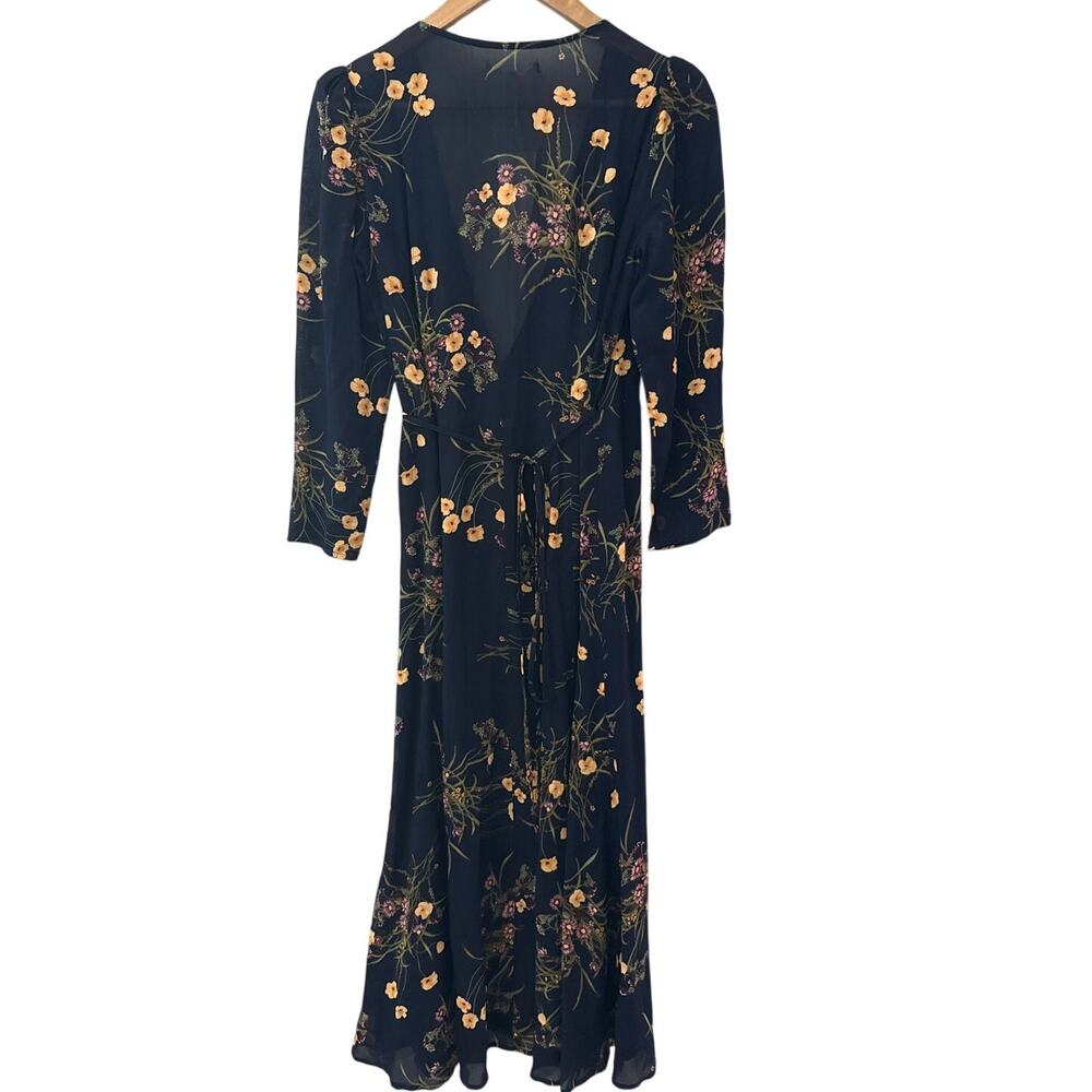 REFORMATION Melba Floral Wrap Midi Dress in Mademoiselle Navy Blue Size Small - Picture 9 of 10